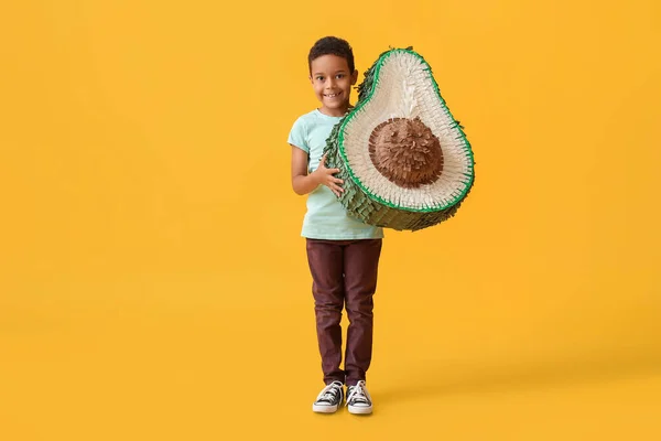 Niño Con Piñata Mexicana Sobre Fondo Color —  Fotos de Stock