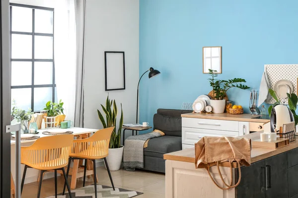 Interior Cozy Kitchen Modern Furniture Houseplants — Stock Photo, Image