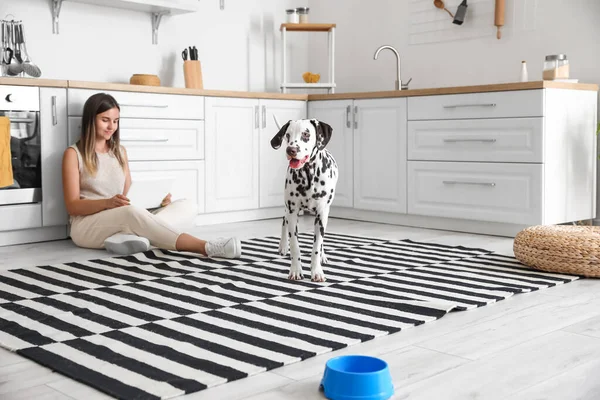 Funny Dalmatian Dog Owner Kitchen — Stock Photo, Image