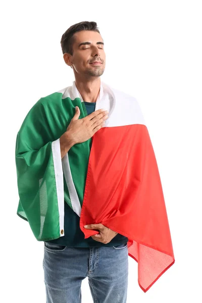 Jongeman Met Italiaanse Vlag Witte Achtergrond — Stockfoto