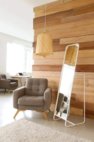 Armchair Mirror Wooden Wall Room Interior — Stock Photo, Image