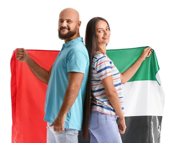 Par Med Den Nationella Flaggan För Förenade Arabemiraten Vit Bakgrund — Stockfoto