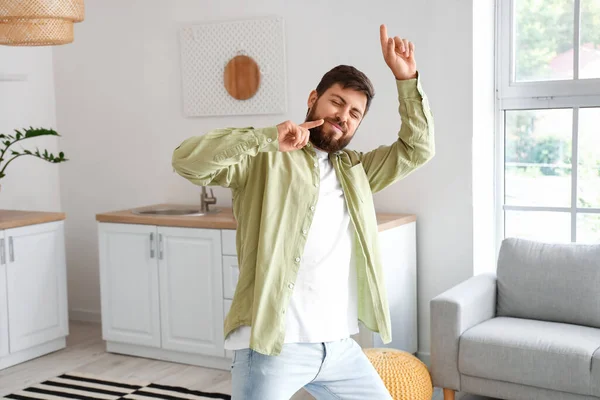 Handsome Man Dancing Kitchen — Stock Photo, Image