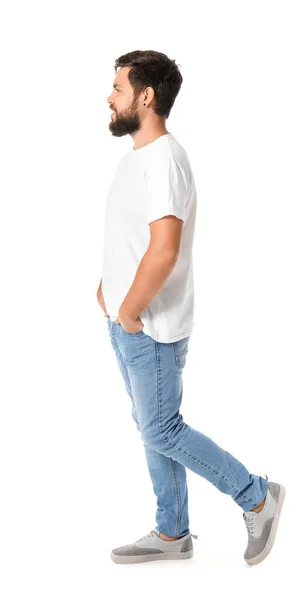 Knappe Man Shirt Witte Achtergrond — Stockfoto