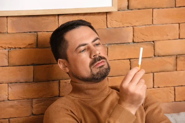 Thoughtful Man Cigarette Home Concept Refusing Bad Habit — Stock Photo, Image