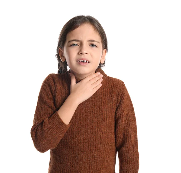 Little Girl Suffering Sore Throat White Background — Stock Photo, Image