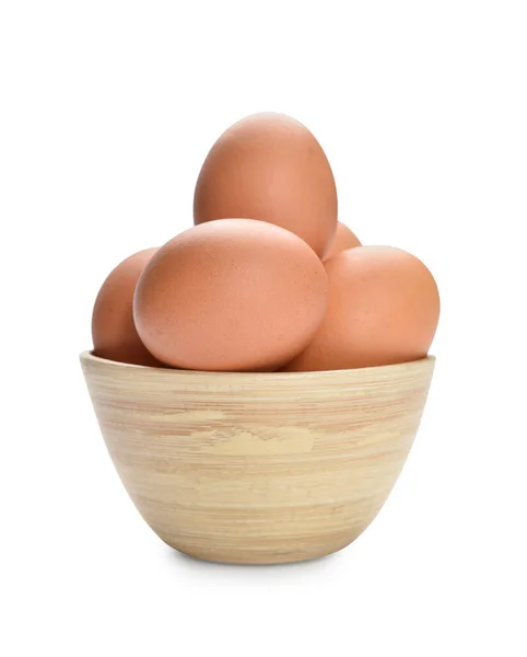 Kom Met Bruin Eieren Witte Achtergrond — Stockfoto