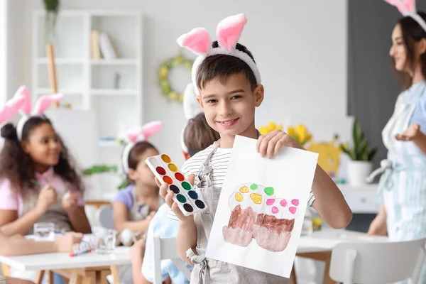 Cute Boy Picture Easter Cakes Painted Master Class Art — Stock Photo, Image