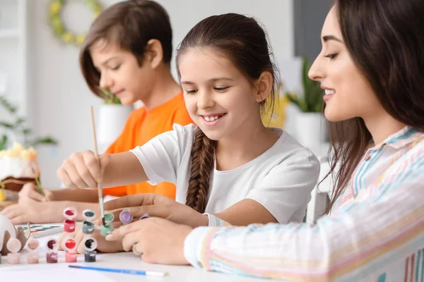 Cute Children Painting Master Class Art Easter Eve — Stock Photo, Image