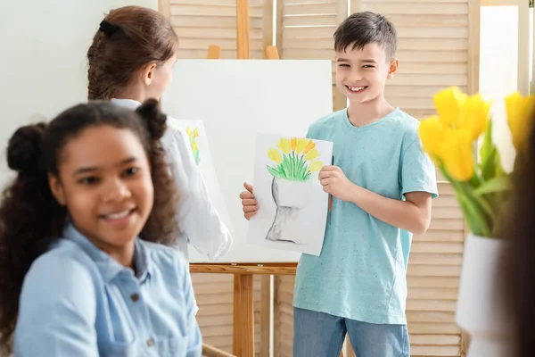 Bonito Crianças Pintura Durante Master Class Arte — Fotografia de Stock