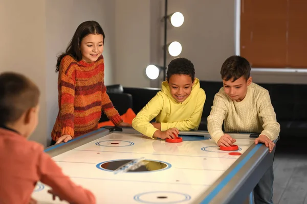 Funny Children Playing Air Hockey Indoors — Stock Photo, Image