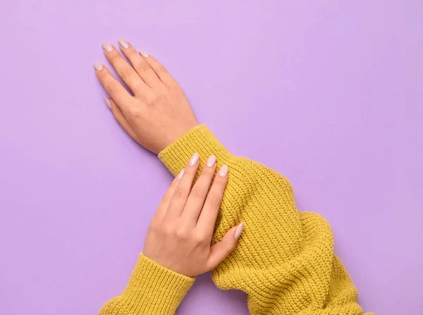Woman Stylish Manicure Color Background Closeup — Stock Photo, Image