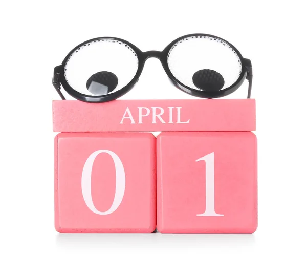 Calendario Con Fecha Abril Día Del Loco Gafas Graciosas Sobre — Foto de Stock