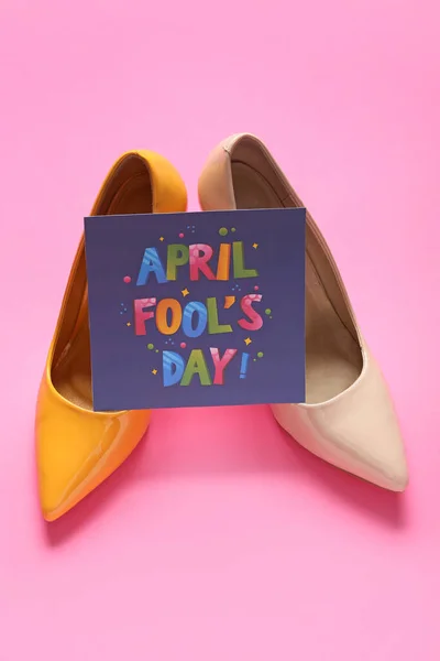 Chaussures Carte Femme Avec Texte Avril Fool Day Sur Fond — Photo