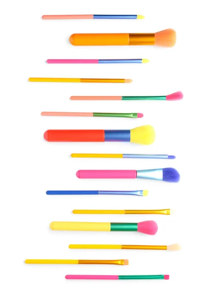 Set Colorful Makeup Brushes Isolated White Top View — Stock Photo, Image
