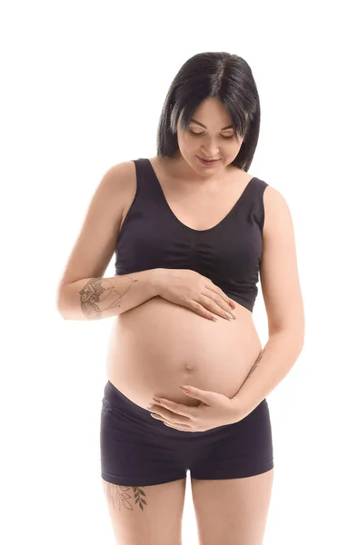 Беременная Молодая Женщина Изолированная Белого — стоковое фото