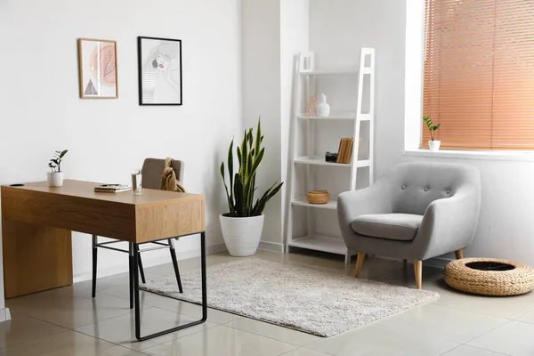 Interior Light Room Modern Shelving Unit Workplace — Stock Photo, Image