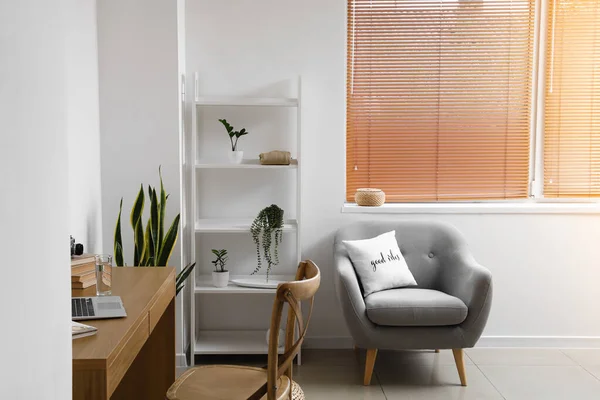 Interior Light Room Modern Shelving Unit Armchair — Stock Photo, Image