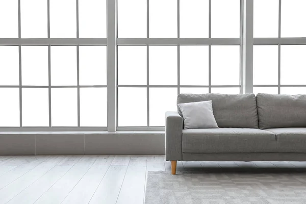 Grey Sofa Pillow Big Window — Stock Photo, Image