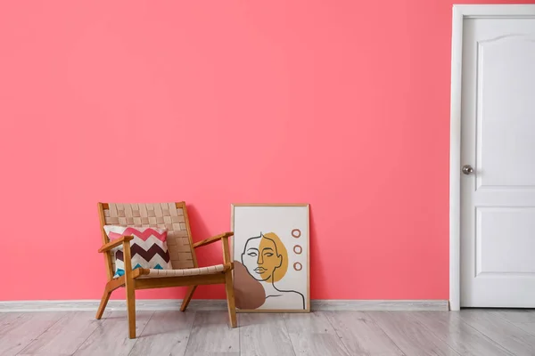 Modern Armchair Painting Color Wall Door Room — Stock Photo, Image