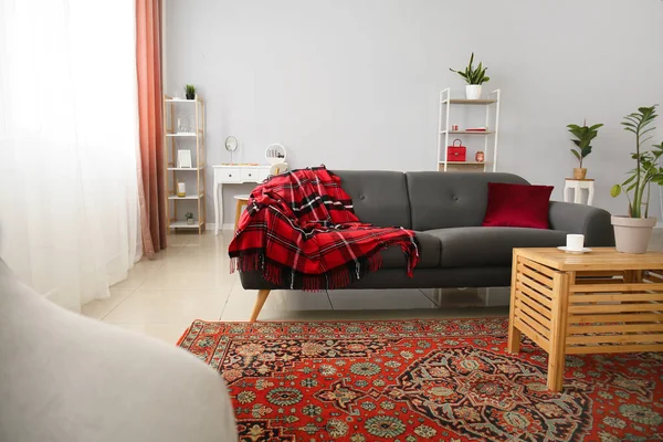Interior Cozy Living Room Vintage Carpet Table Sofa — Stock Photo, Image