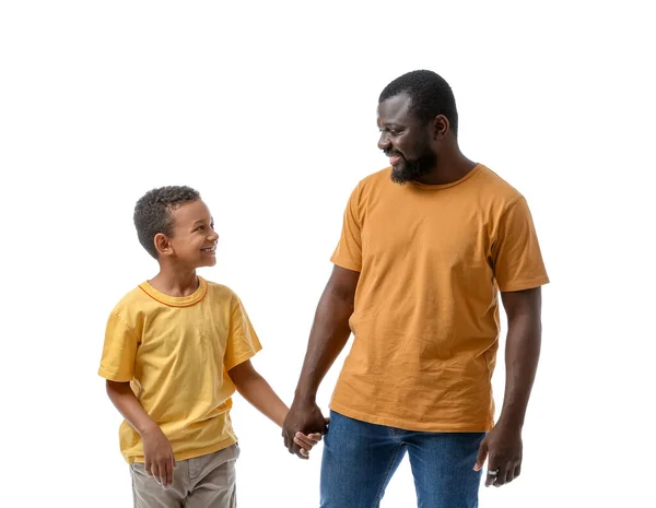 Portrait African American Man His Little Son White Background — Stock Photo, Image