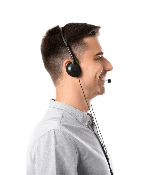 Man Consultant Van Call Center Headset Witte Achtergrond — Stockfoto
