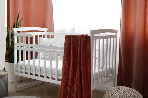 Interior Stylish Children Room Comfortable Crib Window — Stock Photo, Image