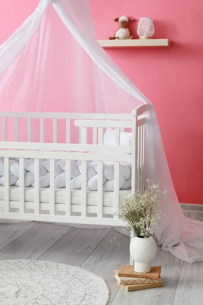 Stylish White Crib Interior Light Children Room — Stock Photo, Image