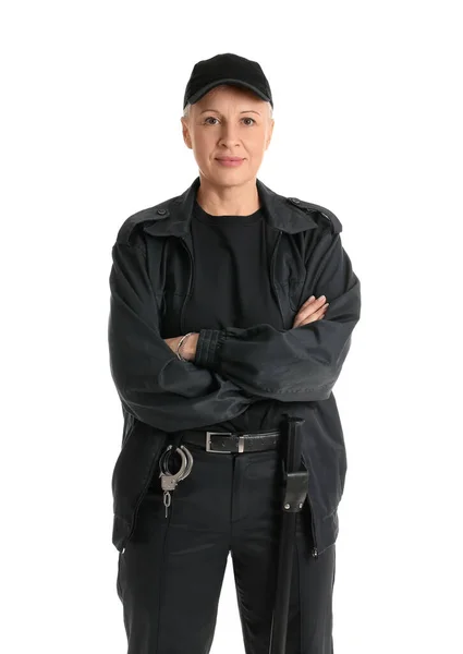 Γυναίκα Φρουρός Ασφαλείας Απομονωμένη Στα Λευκά — Φωτογραφία Αρχείου