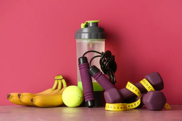 Stylish Sport Equipment Pink Background — Stock Photo, Image