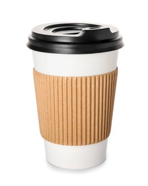 Beyaz arka planda izole edilmiş bir içecek bardağı.