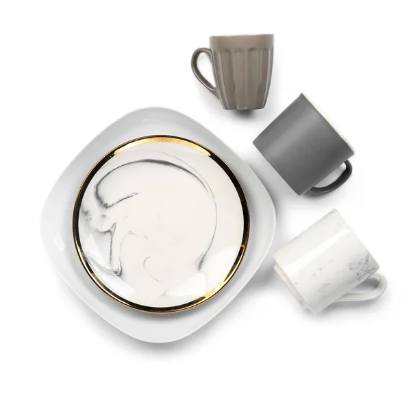 Set Stylish Dinnerware White Background — Stock Photo, Image