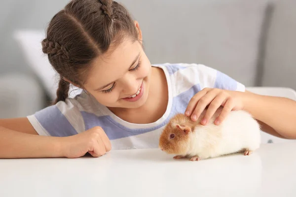 Petite Fille Avec Cobaye Mignon Maison — Photo