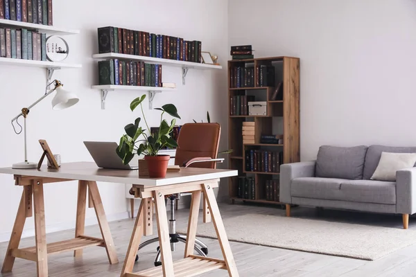 Bibliothèque Avec Table Intérieur Moderne Chambre — Photo