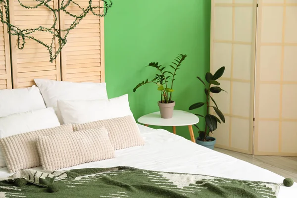 Interior Modern Bedroom Green Wall — Stock Photo, Image