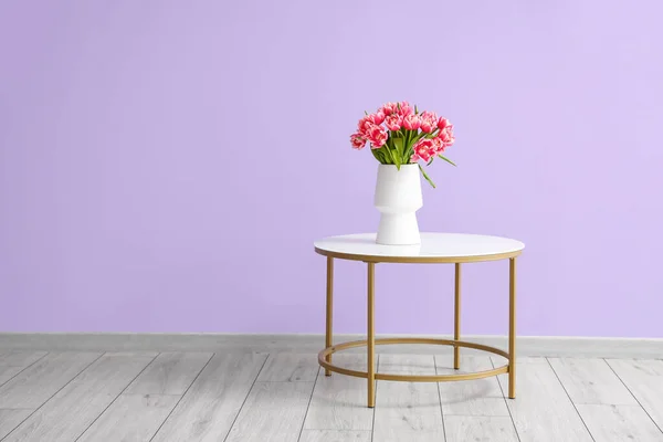 Vase Tulips Table Color Wall Room — Stock Photo, Image