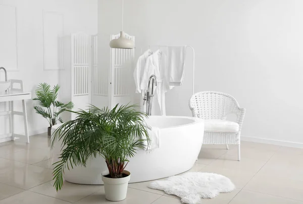 Stylish Interior Bathroom Modern Bathtub Houseplants — Stock Photo, Image