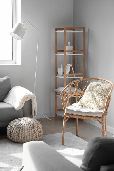 Interior Light Living Room Armchair Standard Lamp Shelving Unit — Stock Photo, Image