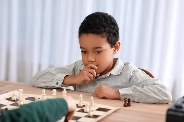 Little African American Boy Playing Chess Tournament Club — Stock Photo, Image