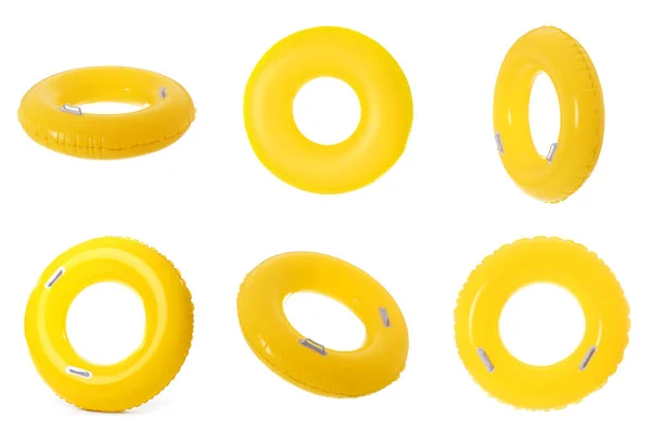 Set Van Gele Opblaasbare Ring Geïsoleerd Wit — Stockfoto