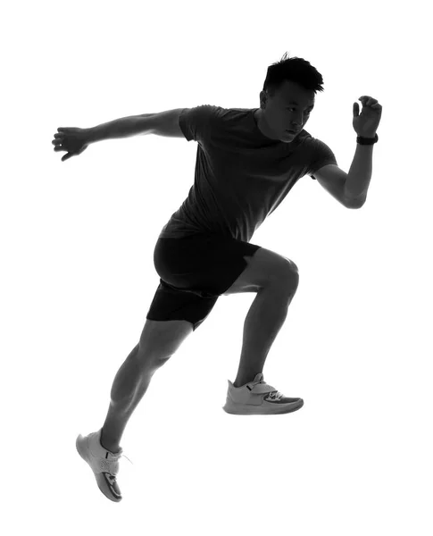 Silhuett Sportig Manlig Löpare Vit Bakgrund — Stockfoto