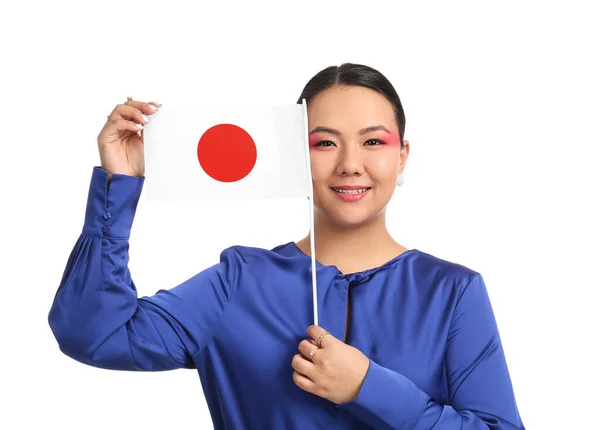 Якась Гарна Жінка Японським Прапором Білому Тлі — стокове фото