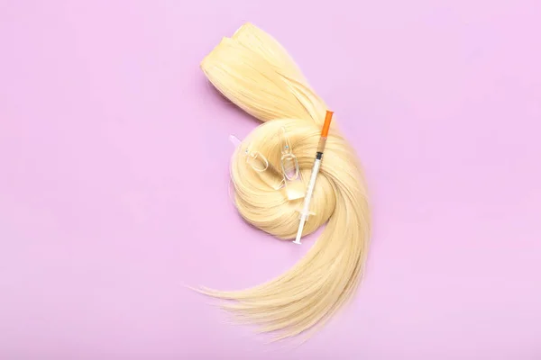 Blonde Hair Ampules Syringe Color Background — Stock Photo, Image