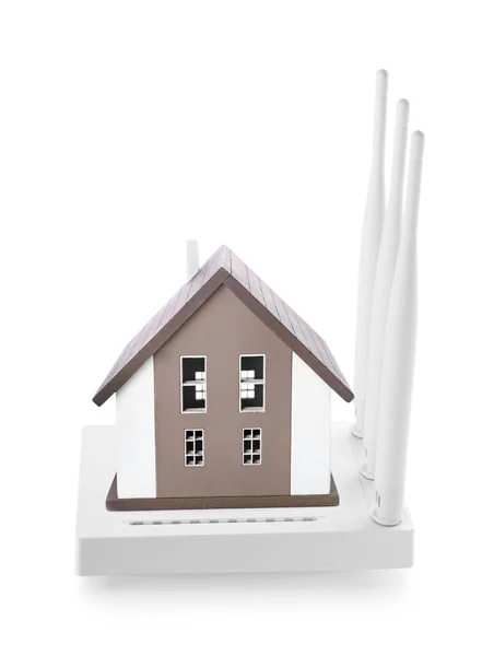 Router Moderno Figura Casa Aislada Blanco —  Fotos de Stock