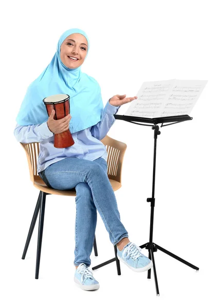 Muslim Music Teacher Drum White Background — Stock Photo, Image