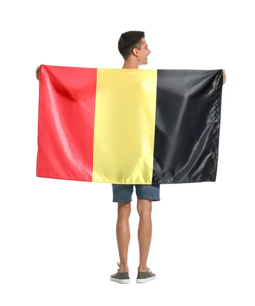 Jongeman Met Vlag Van België Witte Achtergrond — Stockfoto