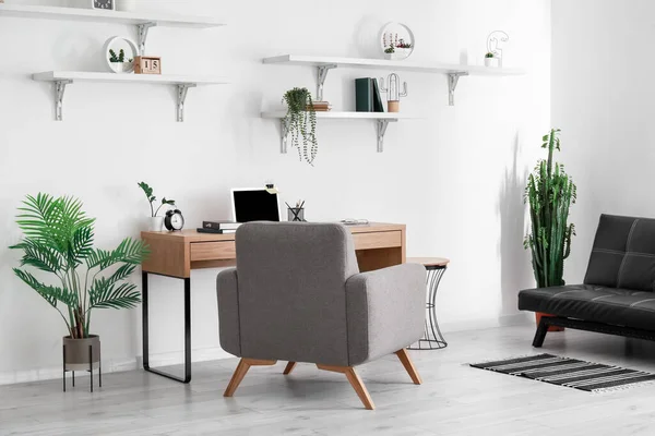 Comfortable Workplace Houseplants Stylish Room Interior — Stock Photo, Image
