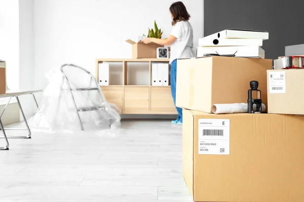 Cardboard Boxes Belongings Office Moving Day — Stock Photo, Image