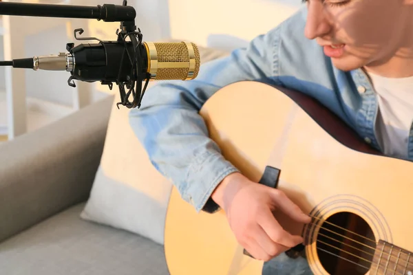 Guitar Player Recording His Song Home — Stock Photo, Image